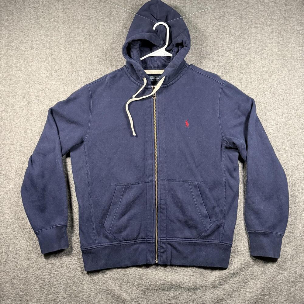 Polo Ralph Lauren Hoodie Mens Large Blue Full Zip Fleece Red Pony Logo Preppy
